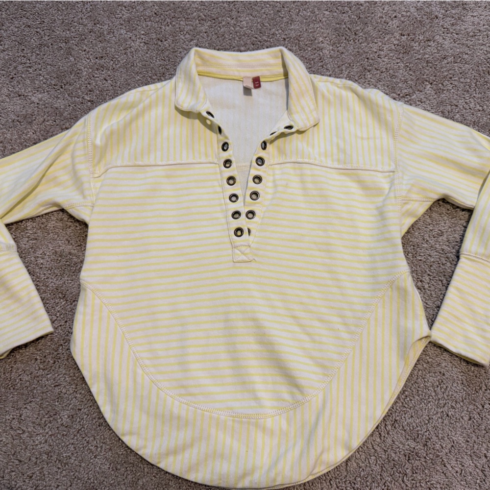 Anthropologie Pilcro Henley Pullover Sweatshirt in yellow white stripes size XXS